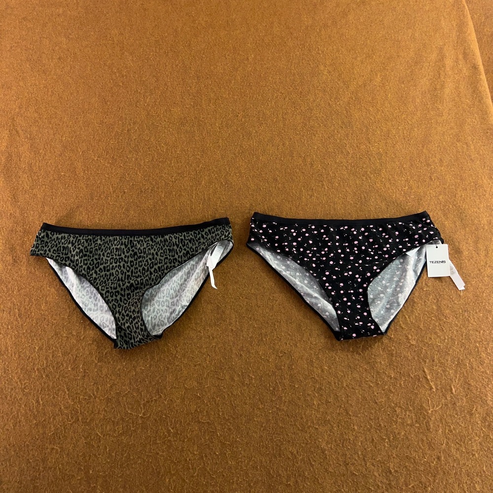 Tezenis Womens XL Multi Color Leopard Floral Cotton Bikini Panties 2 Pack NWT